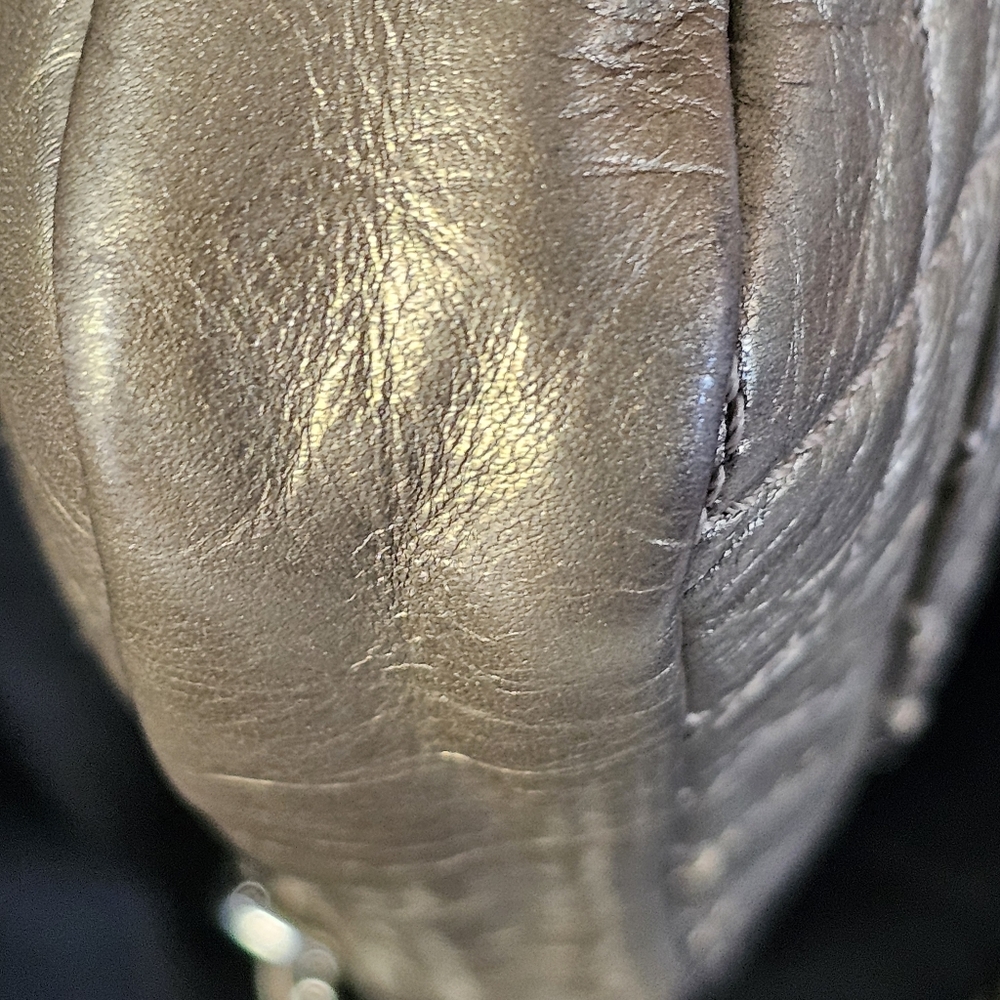 Chanel Vintage Metallic Aged Calfskin Quilted Cotton Club Pochette in Gold - Picture 12 of 16